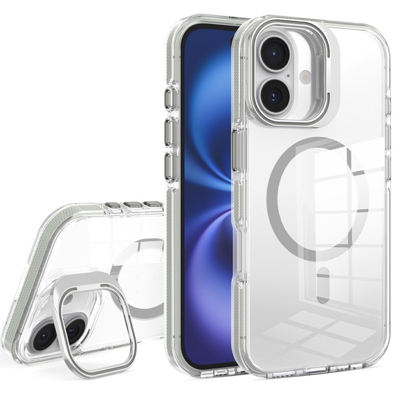 Husă pentru iPhone 17, pentru MagSafe, cu suport, transparentă cu inserții gri