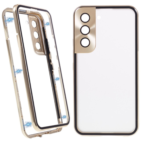 Husa pentru Samsung Galaxy S21, Magnetic Dual Glass, de aur