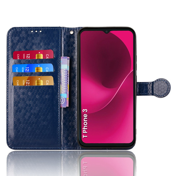 Husa cu clapetă pentru T Phone 3 5G, Wallet Rhombus, albastru