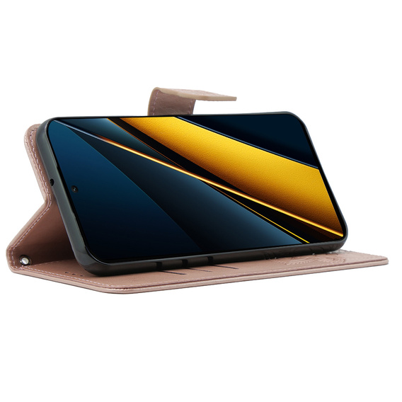 Cu clapetă pentru Xiaomi Poco F6 Pro, Butterfly, roz rose gold