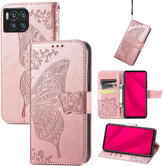 Cu clapetă pentru T Phone 2 Pro 5G, Butterfly, roz rose gold