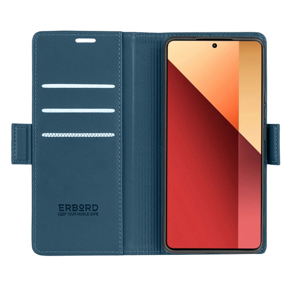Husă pentru Xiaomi Redmi Note 13 Pro 4G / Xiaomi Redmi Note 14S / Xiaomi Poco M6 Pro 4G, ERBORD Glossy Litchi, portofel cu clapetă, albastru