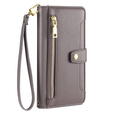 Cu clapetă pentru OnePlus 12 5G, Wallet Zipper Pocket, gri