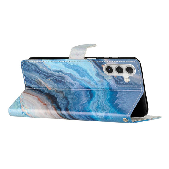 Cu clapetă pentru Samsung Galaxy A25 5G, Wallet Marble, albastru + sticlă 9H