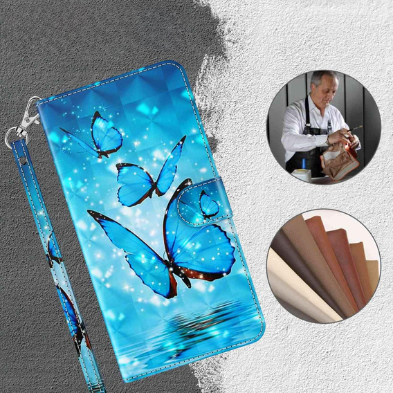 Cu clapetă pentru Oppo A17, Wallet Light Spots Decor Butterfly, albastru