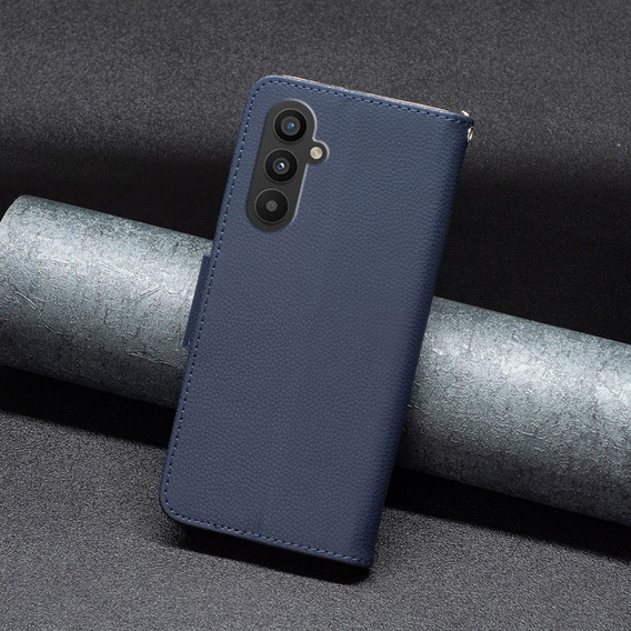 Cu clapetă pentru Samsung Galaxy A25 5G, Wallet Litchi Leather, albastru închis + sticlă 9H