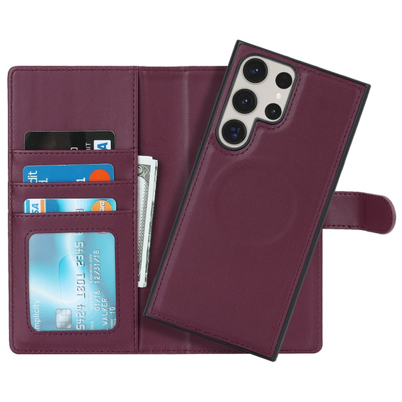 Husă cu clapetă pentru Samsung Galaxy S23 Ultra, portofel, pentru MagSafe, maroon