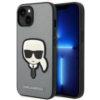 Karl Lagerfeld Huse pentru iPhone 14, Saffiano Karl's Head Patch, de argint