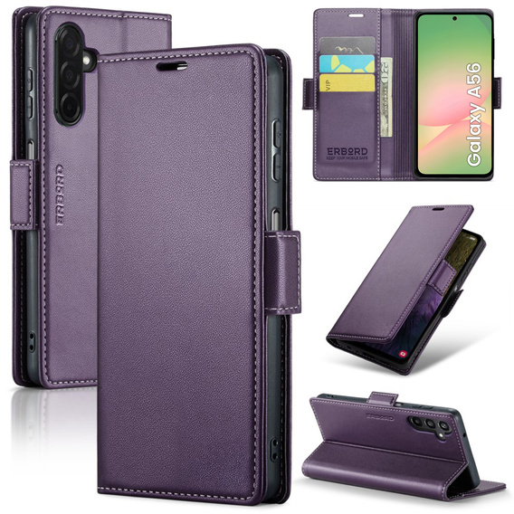 Husă pentru Samsung Galaxy A56, ERBORD Glossy Litchi, portofel cu clapetă, violet