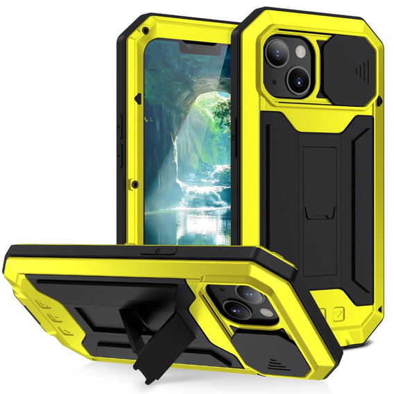 Husă pentru iPhone 13, R-JUST CamShield Slide, armată, galben / negru