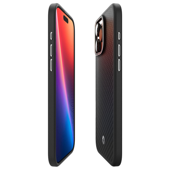 Carcasa Spigen pentru iPhone 16 Pro, Enzo Aramid MagSafe, negru carbon / argintiu + 9H Tempered Glass