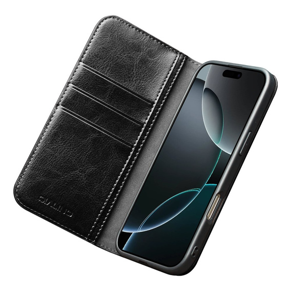 QIALINO Carcasă flip din piele de vacă originală pentru iPhone 17 Pro Max, negru