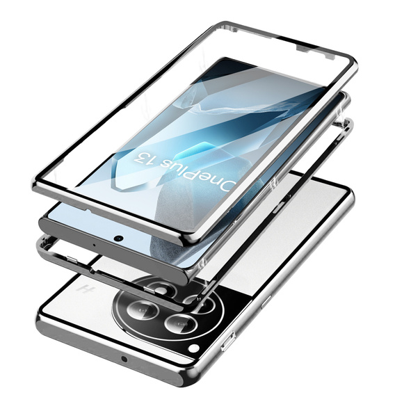 Husa pentru OnePlus 13, Magnetic Dual Glass, de argint