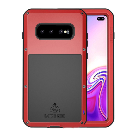 Love Mei Huse pentru Samsung Galaxy S10+ Plus, armored with glass, roșu