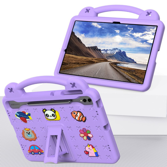 Husă pentru copii pentru Samsung Galaxy Tab S10+ Plus, Cute Patterns, cu suport, violet