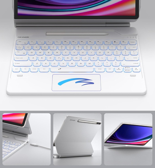 Husă tastatură pentru Samsung Galaxy Tab S7+ / S7 FE / S9+ / S8+ / S9 FE+ / S10+, Dexnor Magnetic Keyboard Touchpad, alb