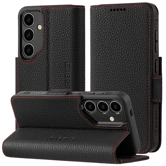 Husă din piele pentru Samsung Galaxy S24, ERBORD LeatherWallet, negru