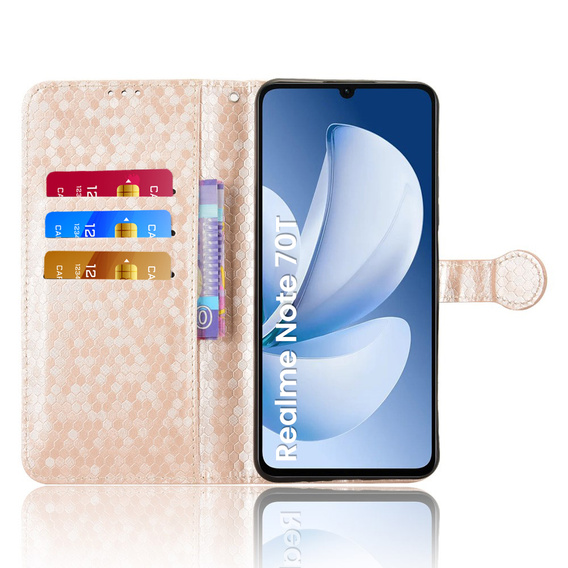 Husa cu clapetă pentru Realme Note 70T 4G, Wallet Rhombus, de aur