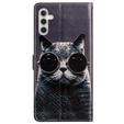 Cu clapetă pentru Samsung Galaxy A25 5G, Wallet, Cat, negru + sticlă 9H