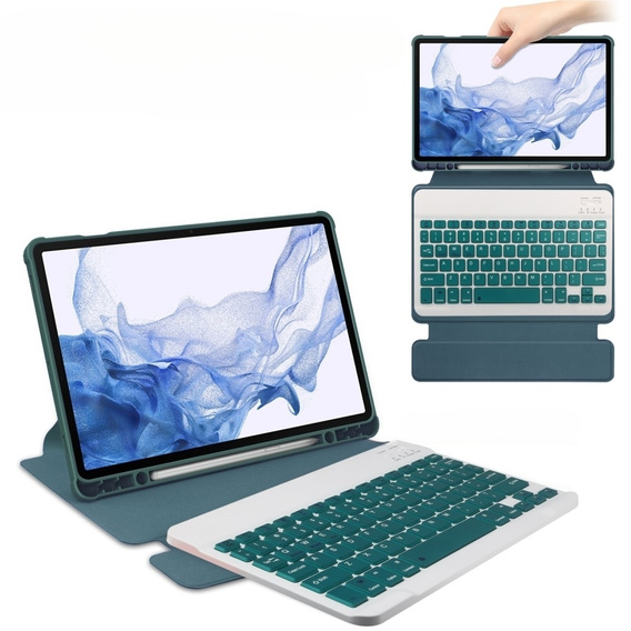 Husă pentru tastatură pentru Samsung Galaxy Tab S9, Rotary 360° Leather, verde închis