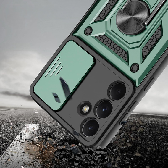 Carcasă blindată pentru Samsung Galaxy A26, CamShield Slide, verde + sticlă călită 9H