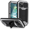Husă pentru iPhone 13, R-JUST CamShield Slide, armată, de argint / negru