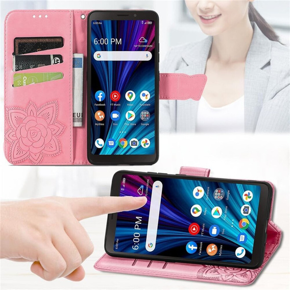 Cu clapetă pentru T Phone 2 Pro 5G, Butterfly, roz rose gold