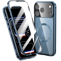 Husă magnetică dublă din sticlă pentru MagSafe pentru iPhone 17 Pro Max, albastră