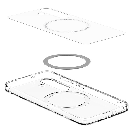 Carcasă MagSafe Spigen pentru Samsung Galaxy S25+ Plus, Ultra Hybrid, transparent / alb + 9H Tempered Glass