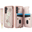 Husa pentru Samsung Galaxy S23 FE, Leather Flower Card Slot, roz