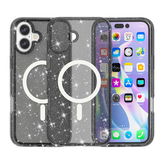 Husă pentru iPhone 17, pentru MagSafe, glitter, negru translucid