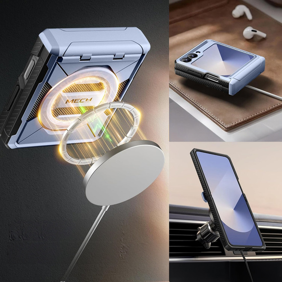 Carcasă Tongate MECH cu MagSafe pentru Samsung Galaxy Z Flip7 FE / Z Flip6, albastru