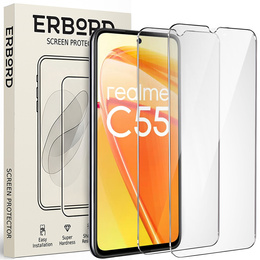 2x sticlă călită pentru Realme C55, ERBORD 9H Hard Glass pe ecran