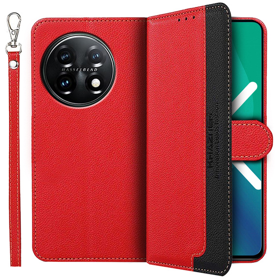 Cu clapetă pentru OnePlus 11 5G, KHAZNEH RFID, Dual Color, roșu