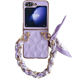Husă pentru Samsung Galaxy Z Flip7 FE / Z Flip6, Grid Leather, violet