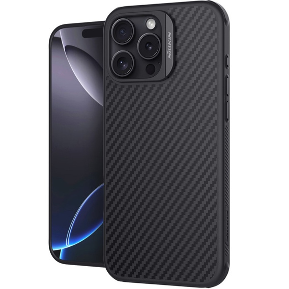 Carcasă pentru iPhone 16 Pro, carcasă blindată Nillkin, Carbon Fiber, pentru Magsafe, negru