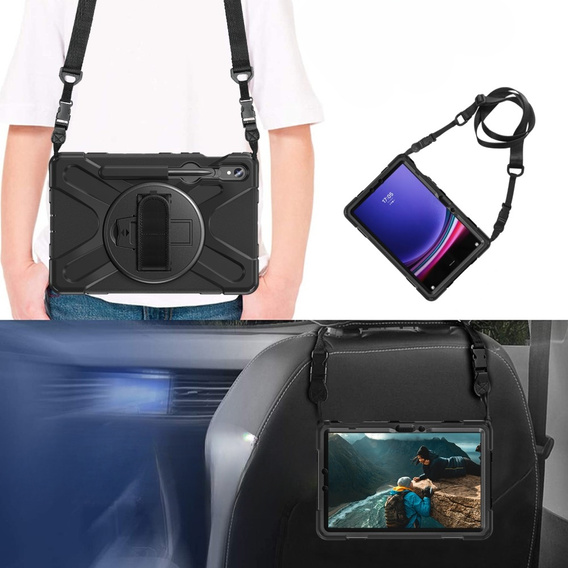 Husa blindată pentru Samsung Galaxy Tab S9 / S8 / S7, carcasă de protecție 360 cu slot pentru stylus, negru