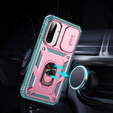 Husă pentru Samsung Galaxy A56 5G, KickStand Camera Lens, roz / verde