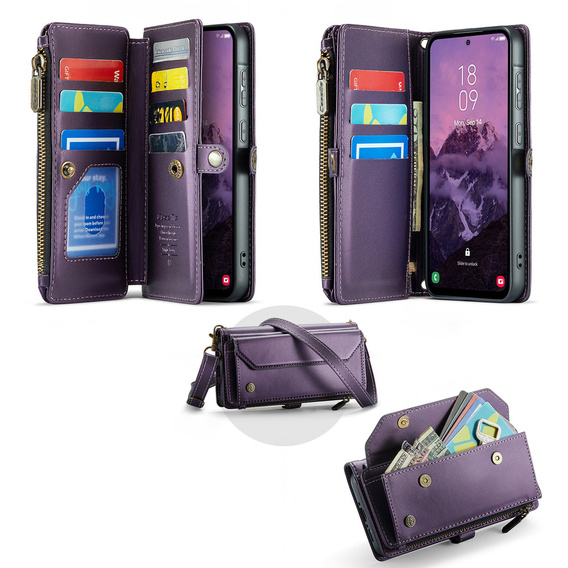Husă cu clapetă pentru Samsung Galaxy A17 5G, portofel cu închidere și curele - violet