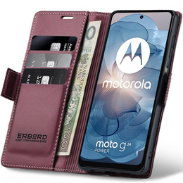 Husă pentru Motorola Moto G24 Power, ERBORD Glossy Litchi, portofel cu clapetă, roșu
