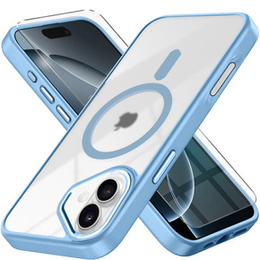 Husă pentru iPhone 16, pentru MagSafe, ERBORD Matt Case, transparent / albastru + sticlă pentru ecran