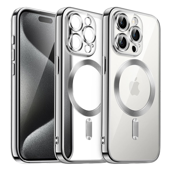 Husă pentru iPhone 15 Pro, Electro MagSafe, de argint + Sticlă pentru ecran