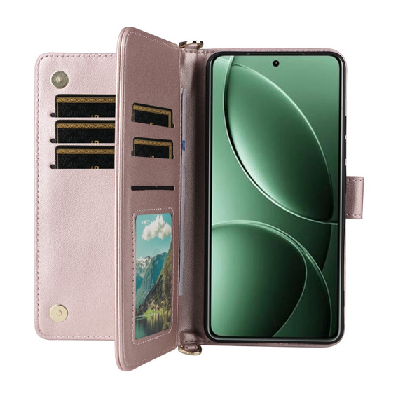 Carcasă cu clapetă pentru Xiaomi Poco F7 Pro / F7 Ultra, Crossbody Leather Wallet, roz