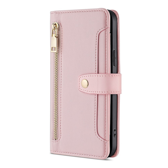 Cu clapetă pentru Oppo Reno8 T 4G, Wallet Zipper Pocket, roz