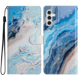 Cu clapetă pentru Samsung Galaxy A25 5G, Wallet Marble, albastru + sticlă 9H