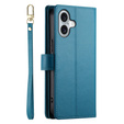 Cu clapetă pentru iPhone 16, Wallet Zipper Pocket, albastru