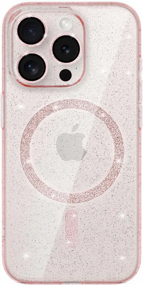 Husă pentru iPhone 16 Pro, ERBORD Glitter MagSafe, roz + Sticlă pentru ecran