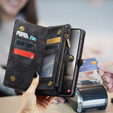Husă CASEME pentru Samsung Galaxy A56 5G, Retro Leather Wallet, cu curea de umăr, negru