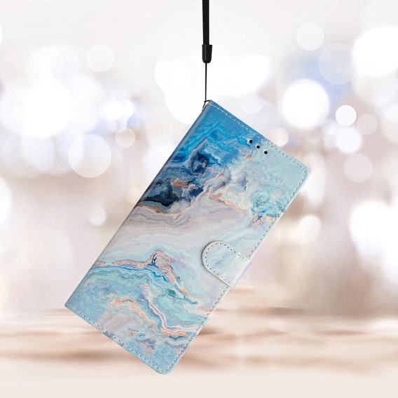 Cu clapetă pentru Samsung Galaxy A25 5G, Wallet Marble, albastru + sticlă 9H