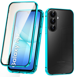 Carcasă pentru Samsung Galaxy A17 5G, Magnetic Dual Glass, transparentă cu părți albastre